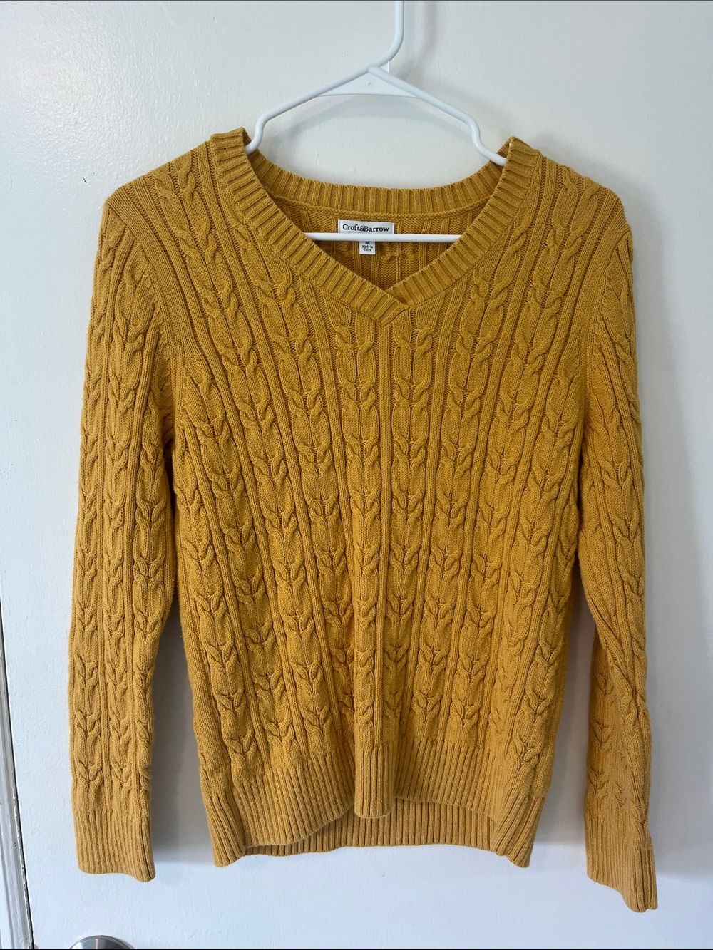 croft & barrow Women's V-Neck Cable Knit Sweater — Mustard